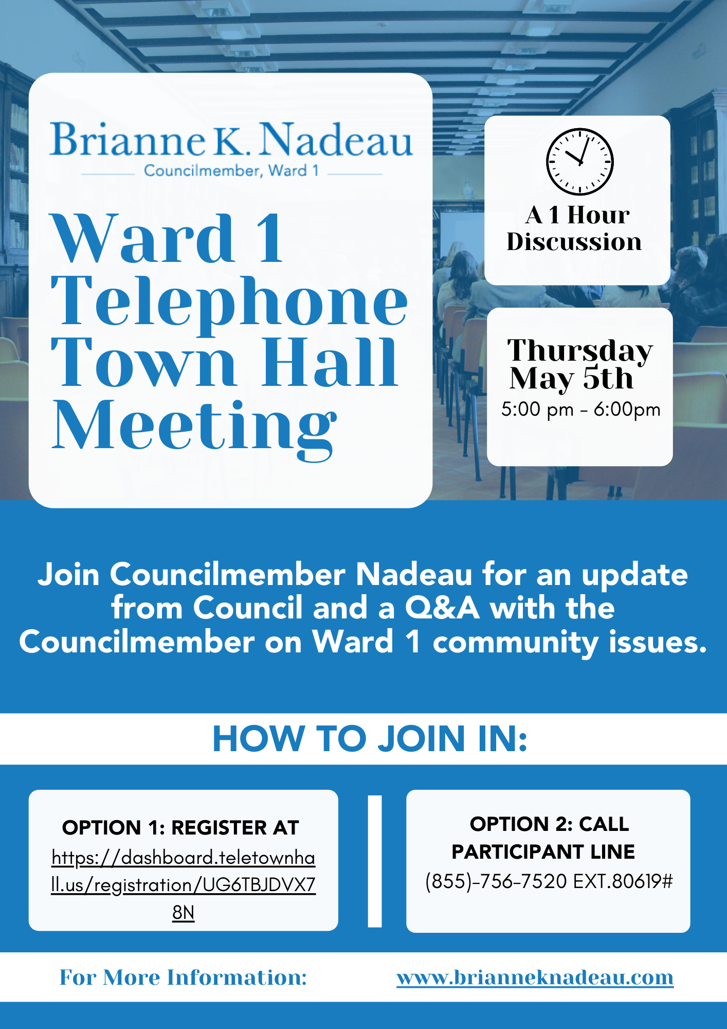 May 22 Telephone Town Hall - Councilmember Nadeau - 5pm Sign up 