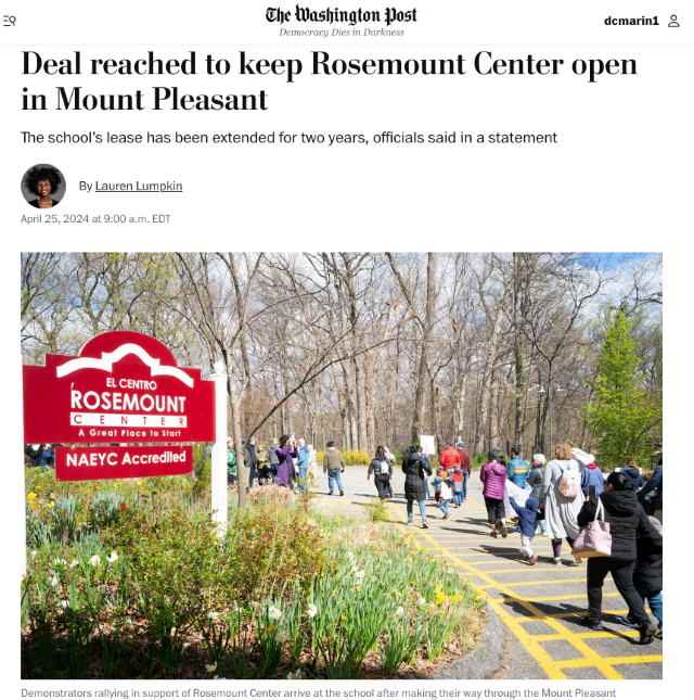 Screenshot of Washington Post story about Rosemount Center