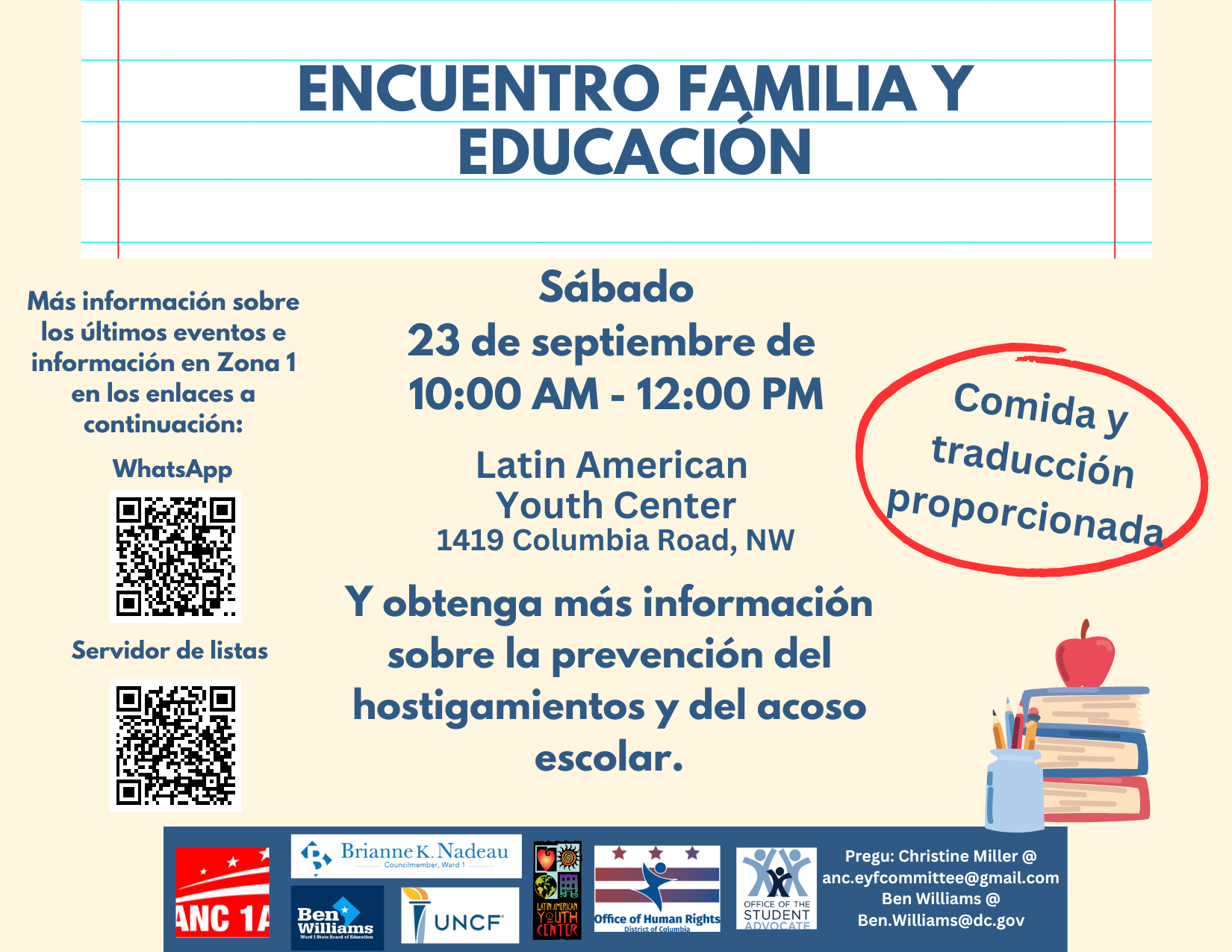 Graphic with details of the Ward 1 Family and Education in Spanish