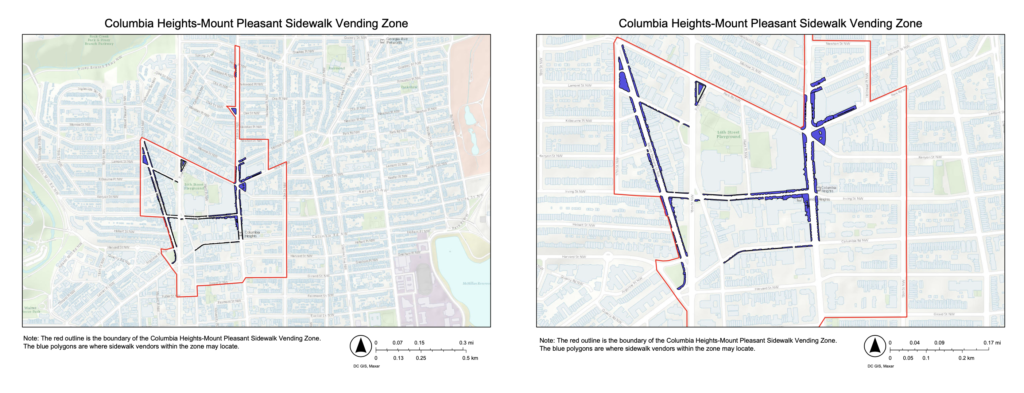 Maps showing street vending zones proposed for Columbia Heights.