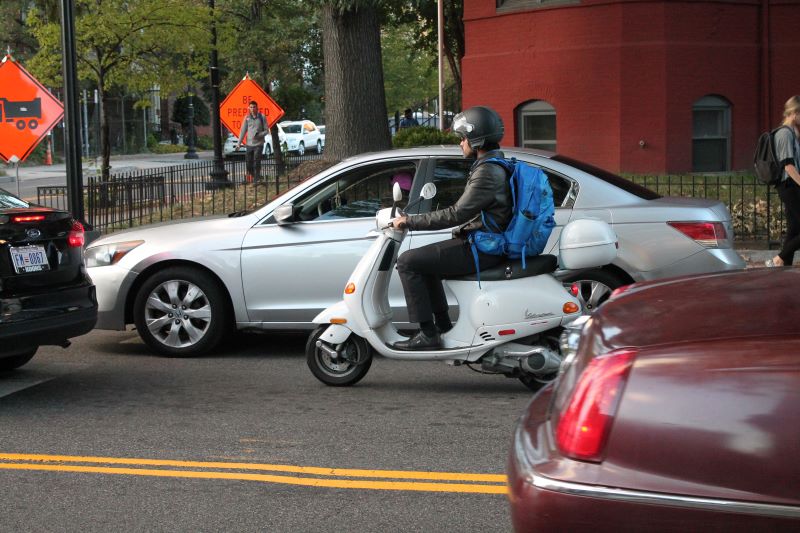 Moped in the 1700 block of P Street, NW, Washington DC on Tuesday evening, 24 October 2017 by Elvert Barnes Photography