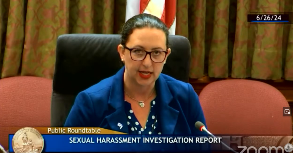 Councilmember Brianne Nadeau delivers her opening remarks at a roundtable on sexual harassment investigation.