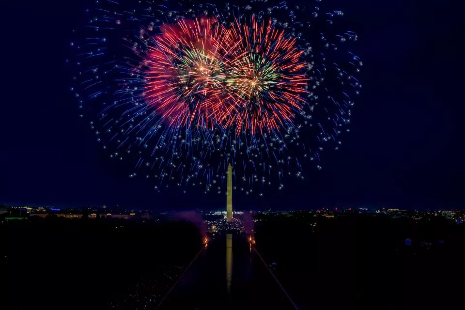 Fireworks over Washington Monument and Reflecting Pool