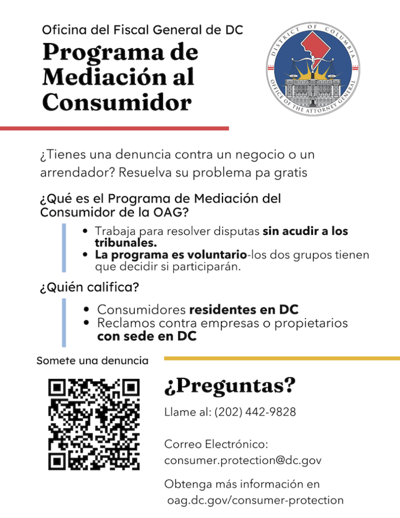 OAG Consumer Mediation Program flyer (Spanish)