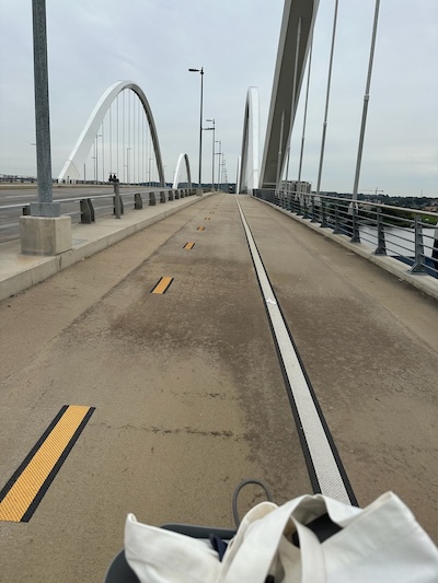 View of Frederick Douglass Memorial Bridge from a bike