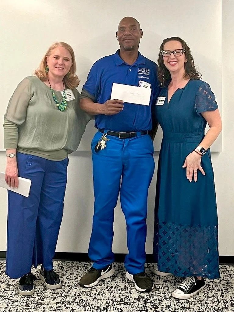 Councilmember Nadeau and Kristen Barden pose with a member of the Clean Team.