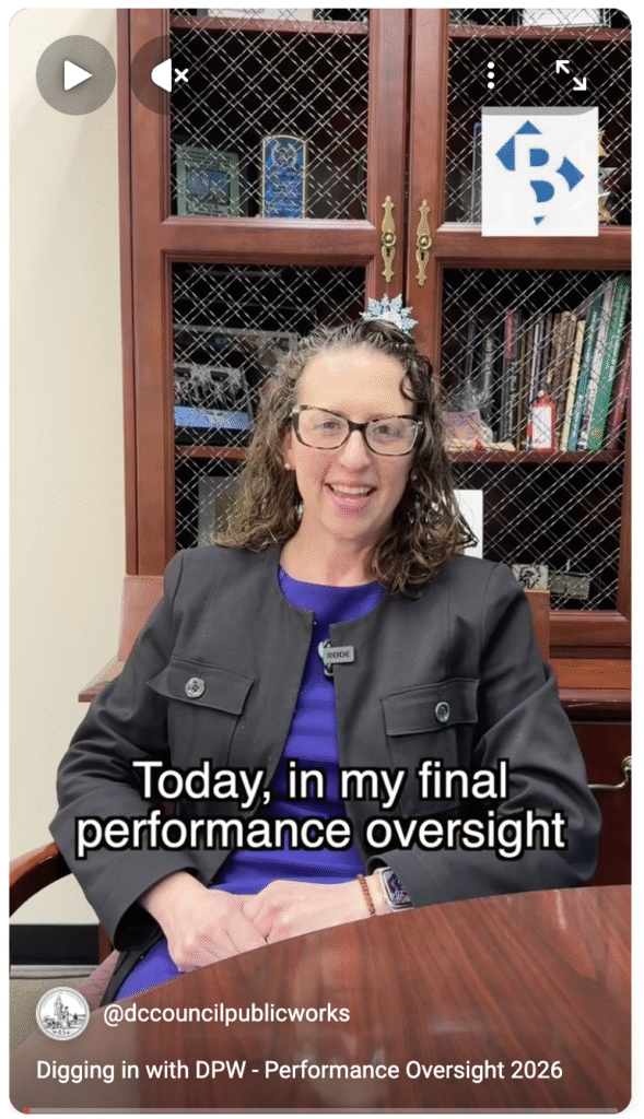 Screenshot of video of Brianne K Nadeau in her office speaking about DPW performance oversight hearing