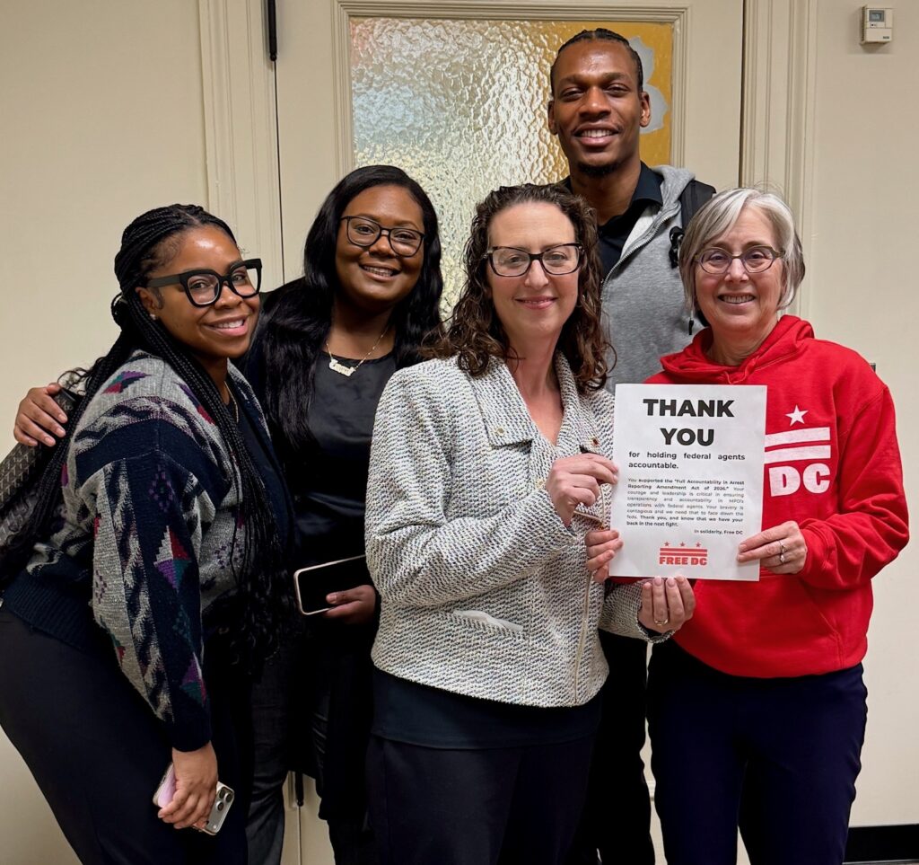 Free DC members meet with Councilmember Nadeau in front of her office