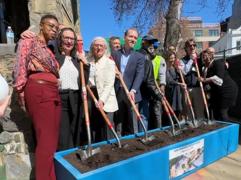 Councilmember Nadeau and others standing with shovels ready for the ceremonial groundbreaking.