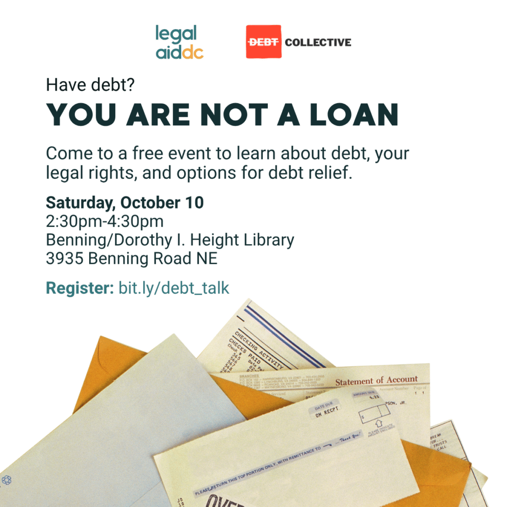 know your rights legal aid debt session flyer